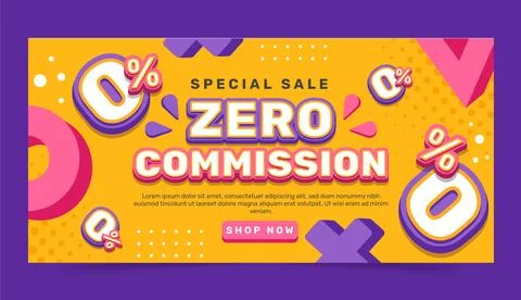 Flat design zero commission sale banner Stock Illustration