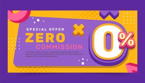 Flat design zero commission sale banner Stock Illustration
