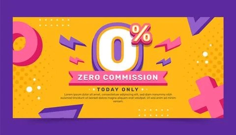 Flat design zero commission sale banner Stock Illustration