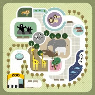 Flat design zoo map Stock Illustration