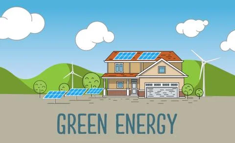 Flat Designed Banner Concept of Eco friendly house Stock Illustration