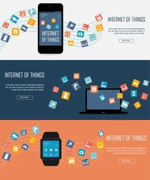 Flat designed banners for Internet of Things Stock Illustration