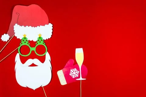 Flat designed funny Santa with red Santa's hat,  beard and hipster pine tree  스톡 사진