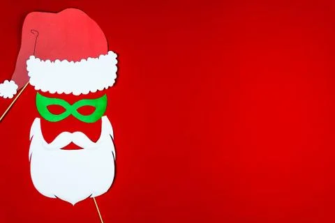 Flat designed funny Santa with red Santa's hat, Santa's beard and hipster gre 스톡 사진