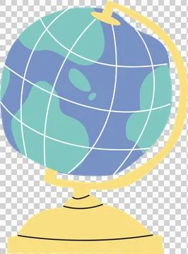 Flat-designed globe with grid and landmasses is floating on transparent Stock Illustration