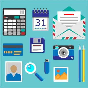 Flat designed office icons set Stock Illustration