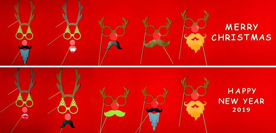 Flat designed set collage of santa christmas holidays deers with funny colorf Foto stock