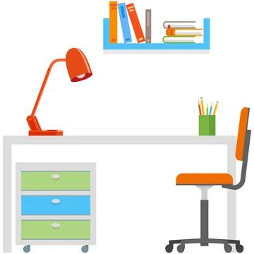 Flat desk, vector student room for study design interior イラスト素材