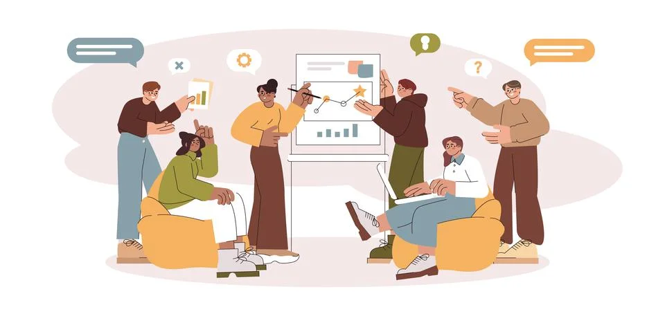 Flat developers people working together and creating app design Stock Illustration