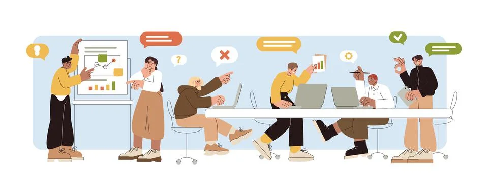 Flat developers team create software, computer and website app Stock Illustration