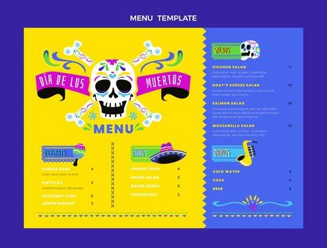 Flat dia de muertos menu template Stock Illustration