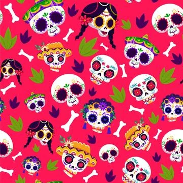 Flat dia de muertos patterns collection 스톡 일러스트