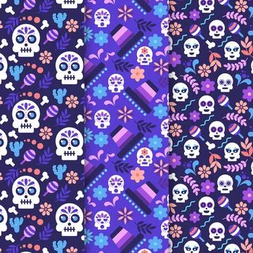 Flat dia de muertos patterns collection 스톡 일러스트