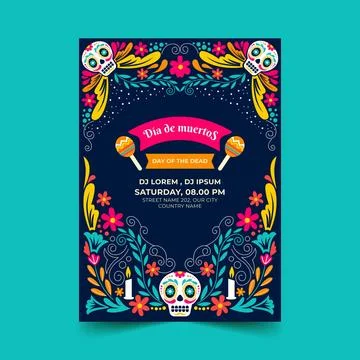 Flat dia de muertos vertical poster template Stock Illustration