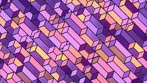 Flat diagonal rectangles isometric colored pattern. 3d render loop animation. 4K Stock Footage 135865330