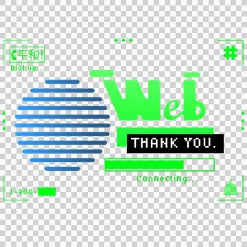Flat dial-up interface is showing green Web, pixel THANK YOU, loading bar on Stock Illustration