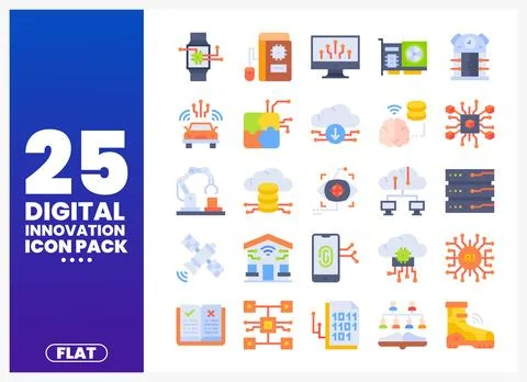 Flat digital innovation icons in a clean. modern style イラスト素材