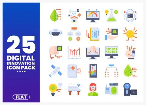Flat Digital Innovation Icons Pack イラスト素材