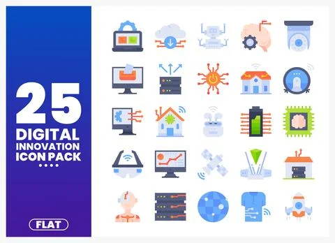 Flat Digital Innovation Icons for Technology and Future Projects Illustrazione stock