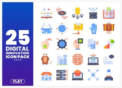Flat digital innovation icons on white background Illustrazione stock