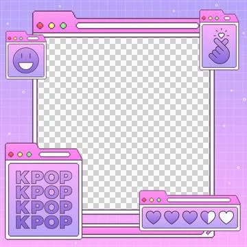 Flat digital interface is showing gradient windows with KPOP, emoji icons on Stock Illustration