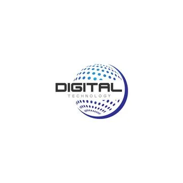 Flat DIGITAL TECHNOLOGY Globe Word logo design Stock Illustration