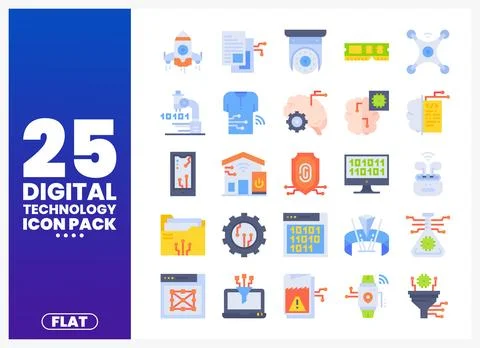 Flat digital technology icons collage with text Stock Illustration