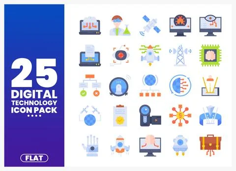 Flat digital technology icons for IT and innovation Stock Illustration