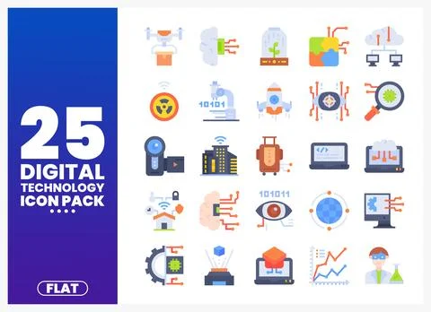 Flat Digital Technology Icons Pack Collection Stock Illustration