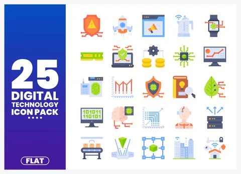 Flat Digital Technology Icons Set Stock Illustration