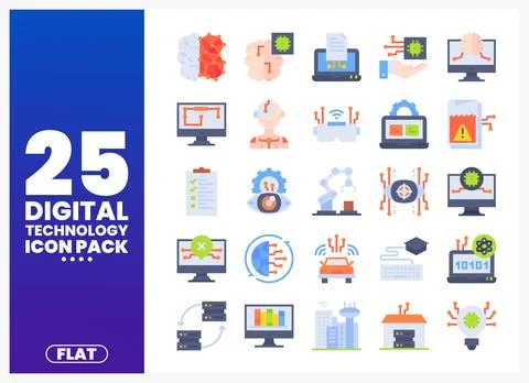 Flat digital technology icons on white background イラスト素材