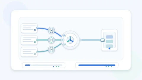 Flat digital workflow interface showing data processing steps Stock Footage 347600598