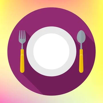 Flat Dinner Plate spoon Fork Flat Dinner Plate with spoon and Fork. vector... Stock Photos