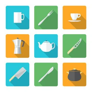 Flat dinnerwarwe icons set Illustrazione stock