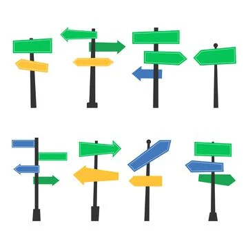 Flat direction sign, arrow road sign collection Stock Illustration