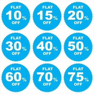 Flat discouant bundle, set 10% to 75% off with plain white background. Stock Illustration