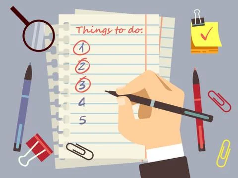 Flat to do list page and stationery vector Stock Illustration