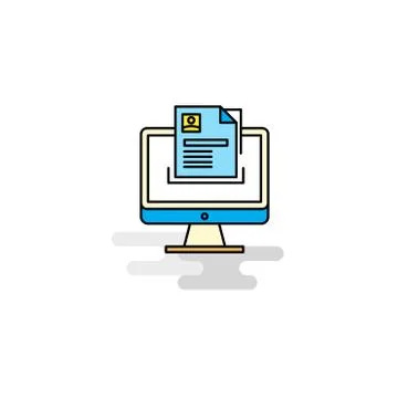Flat Document in computer Icon. Vector Stock Illustration