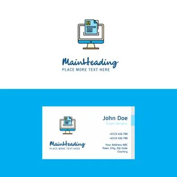 Flat Document in computer Logo and Visiting Card Template. Busienss Concept L Stock Illustration