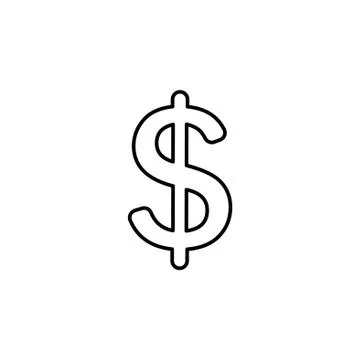 Flat dollar line icon. black on white background Stock Illustration