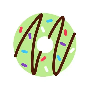 Flat donut decorated with green icing. Stock Illustration