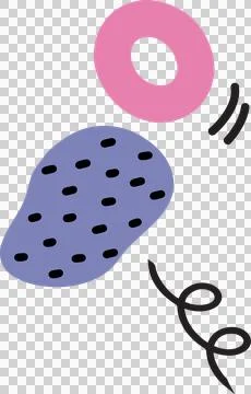 Flat doodle showing pink ring, violet dashed blob, spiral, curved strokes on 스톡 일러스트