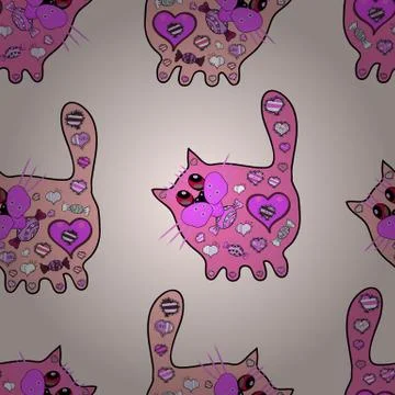 Flat doodles. Design. Elements neutral, violet and pink on colors. Cute fabric p イラスト素材