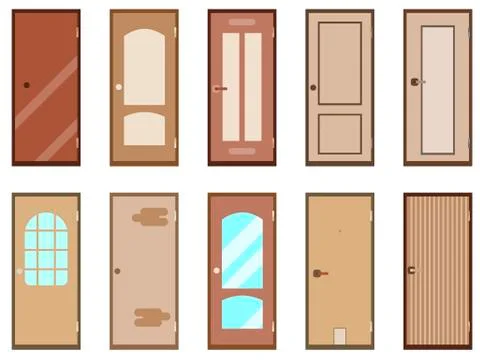 Flat door isolated on white background. A set of vector icons. Illustrazione stock