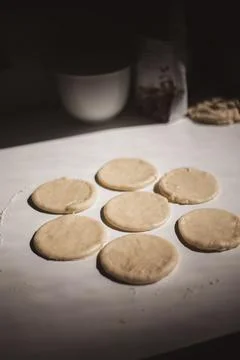 Flat Dough on Table Ready to be Made to Bao Buns Stock Photos
