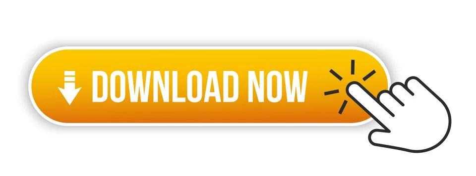 Flat Download now button with a hand clicking and finger cursor, isolated on 스톡 일러스트