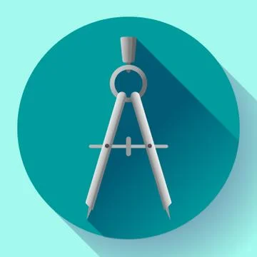 Flat drawing compass icon - geometry and design tool vector. Stock Illustration