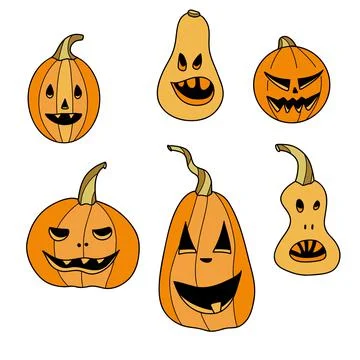 Flat drawings, halloween elements set pumpkin Vector Stock Illustration