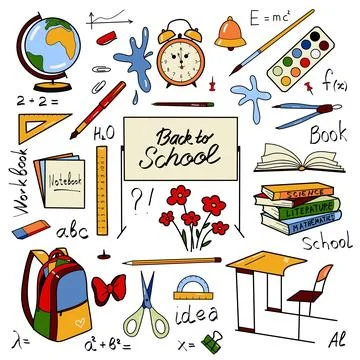 Flat drawings, school elements set Back to School Illustrazione stock