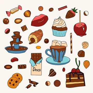 Flat drawings, a set of chocolate sweets sweets Stock Illustration